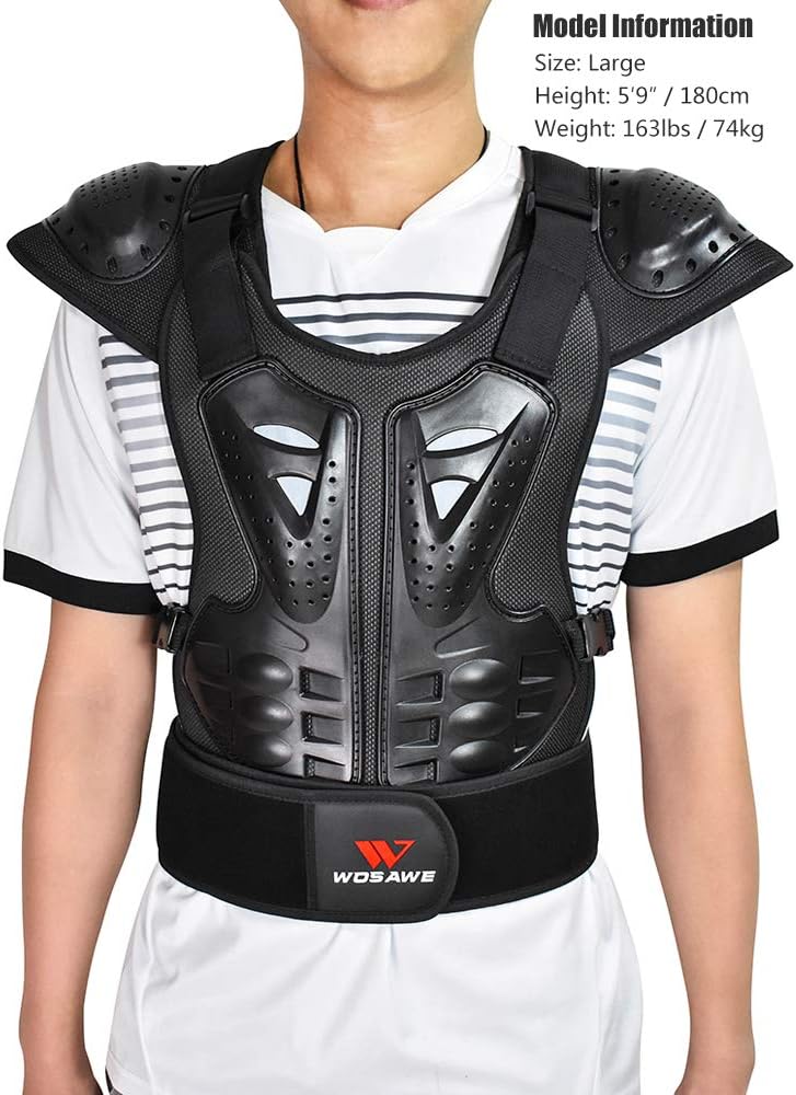 WOSAWE Adults Motorcycle Body Armor ATV Protective Vest Dirtbike Chest Back Protector, Large Black