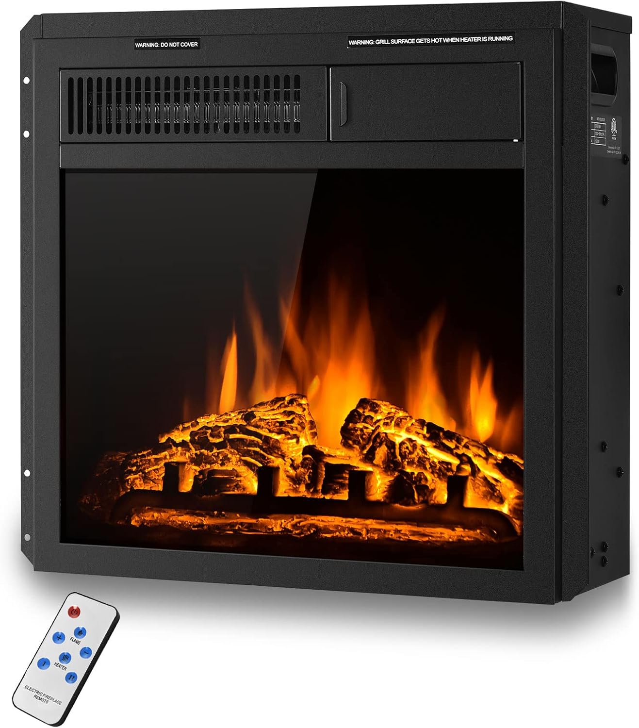 COSTWAY Electric Fireplace Inset 18-Inch Wide, 1500W Recessed and Freestanding Electric Heater with Remote Control, Adjustable Flame Brightness, Inserted Decorative Fireplace for Home