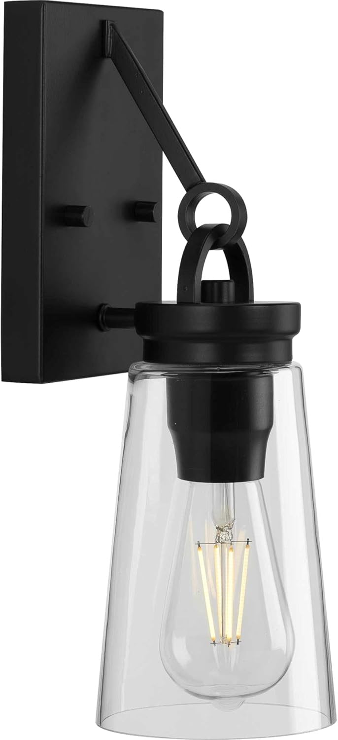 Progress Lighting P710097-031 Transitional One Light Wall Bracket from Stockbrace Collection in Black Finish,