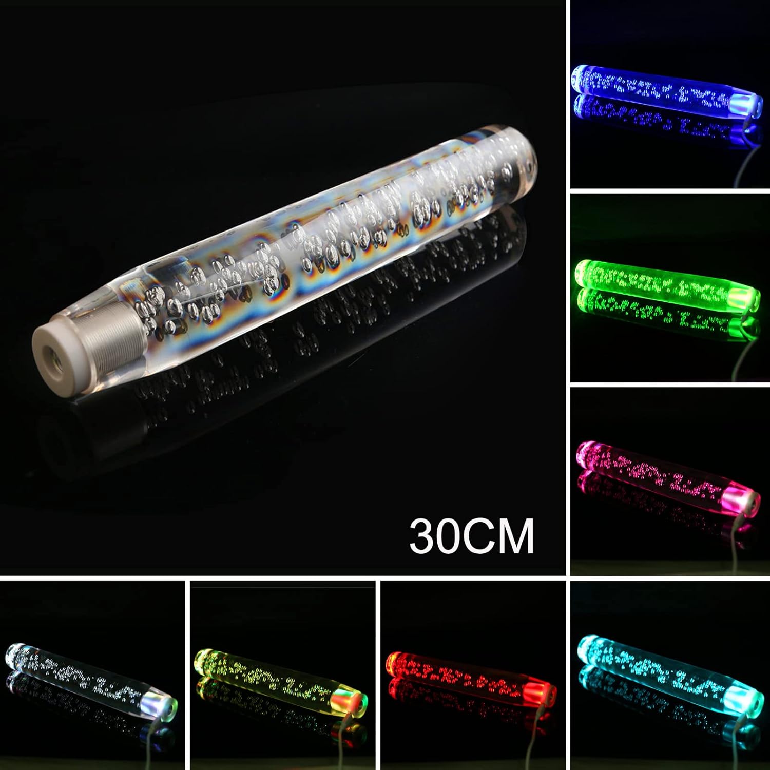 LED Shift Knob,Geevorks 30cm Crystal Transparent Bubble Gear Shifter Multicolor Gradient- Universal Shifter Knobs Automotive Interior Accessories