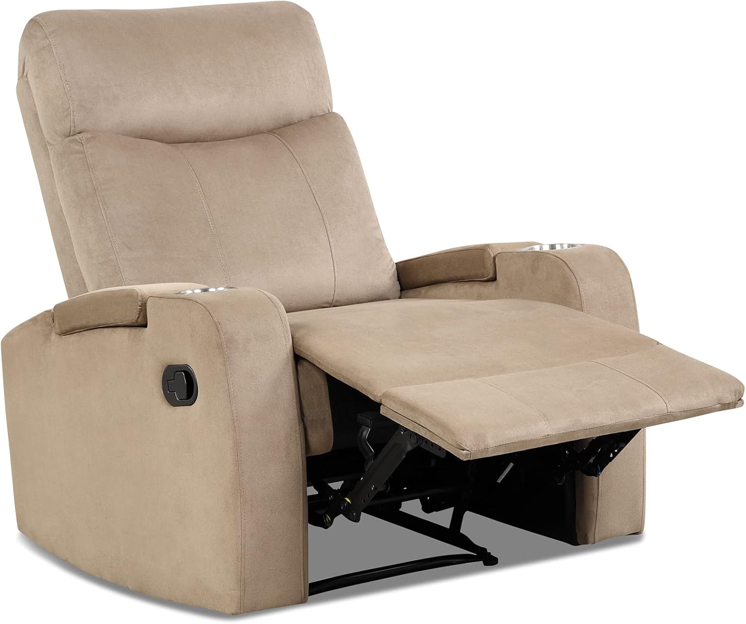Giantex Manual Fabric Recliner Chair, Backrest Adjustable Reading Reclining Chair with 2 Cup Holders and Armrest Hidden Storage, Modern Home Theater Seating, Single Elderly Sofa Chair (Brown)