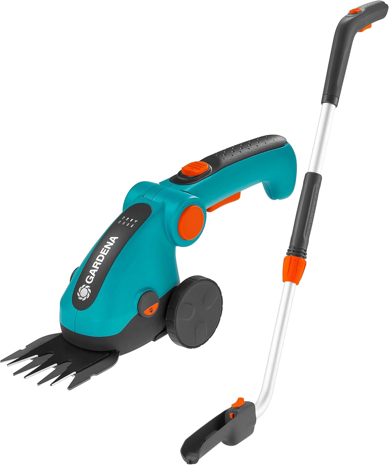 Gardena 9857-20 Battery Grass and Shrub Shears - Cordless, Handheld Shears for Trimming Lawn Edges or Small shrubs and Bushes, 80 Min Run time, Replaceable Quality Non Stick Blades, Turqoise