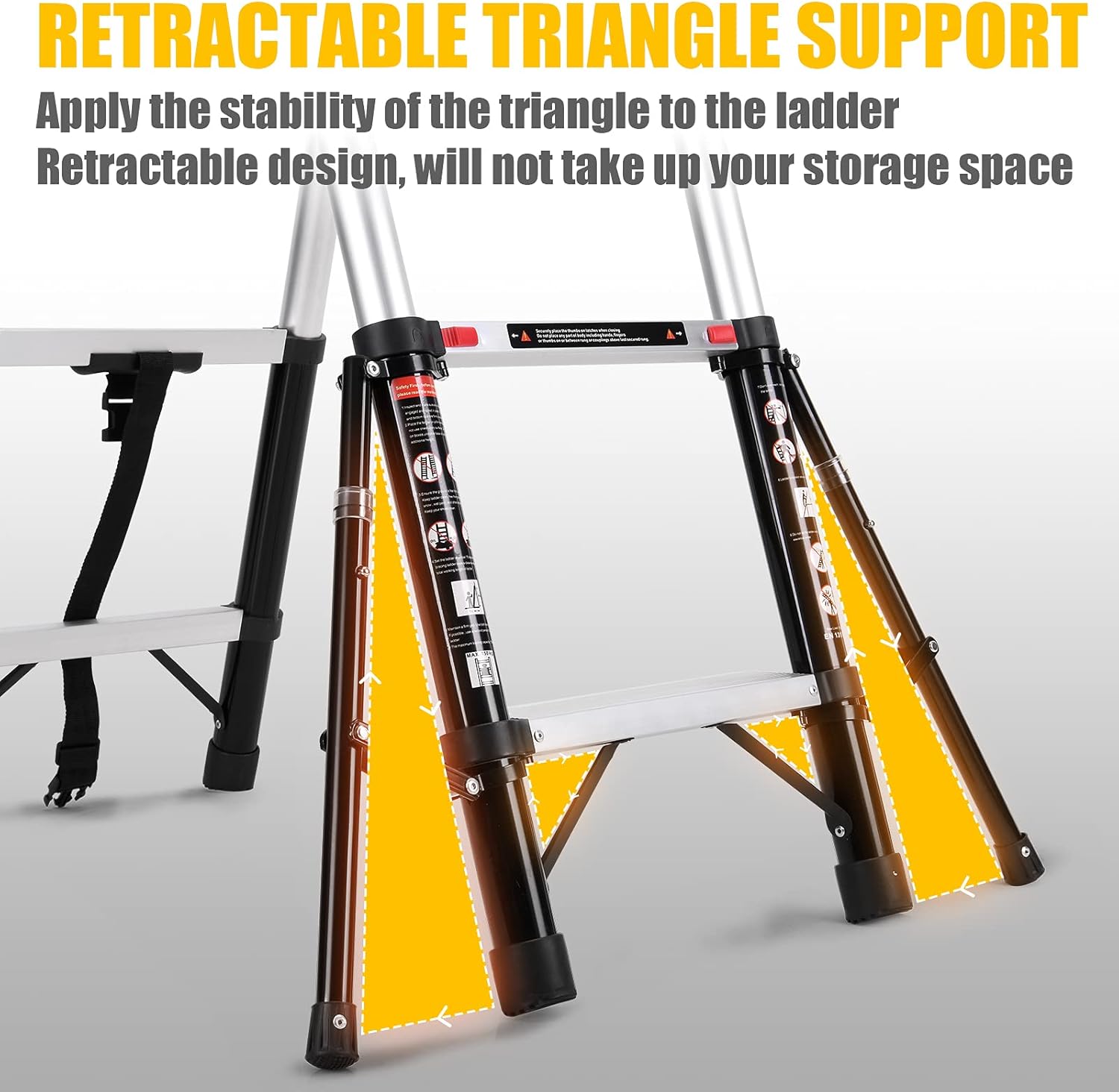 ALPURLAD Telescoping Ladder 4.7FT Lightweight Aluminum Extension Ladder with Handrail Easy Retraction Anti-Slip Collapsible Ladder for Home Roof Multi-Purpose Ladder 330lbs Capacity