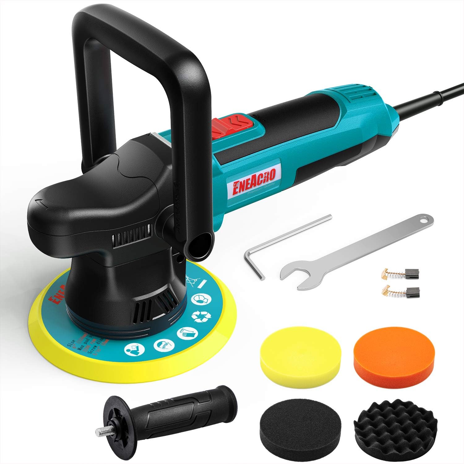 ENEACRO Polisher, 6-inch Dual-Action Random Orbit Car Buffer Polisher, 6-Level Variable Speed 2000-6400RPM, 4 Foam Pads Ideal for Boat,Car Polishing, Waxing and Home Appliance Pack of 2