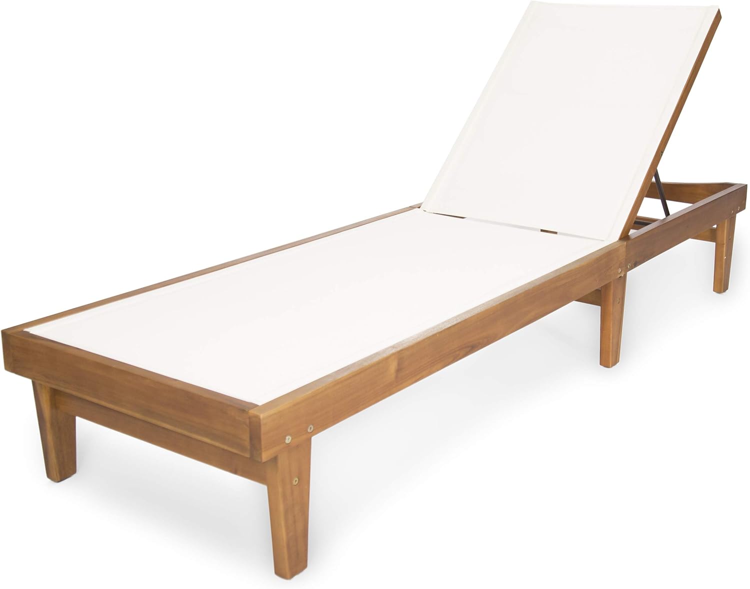 Christopher Knight Home Summerland Outdoor Mesh Chaise Lounge with Acacia Wood Frame, Teak Finish / White Mesh
