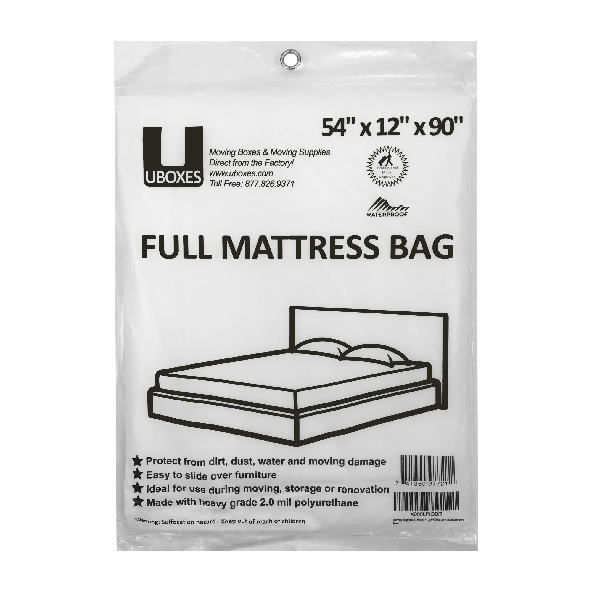 Uboxes Full Mattress Poly Covers, 54 x 12 x 90 in, 18 Pack, Clear