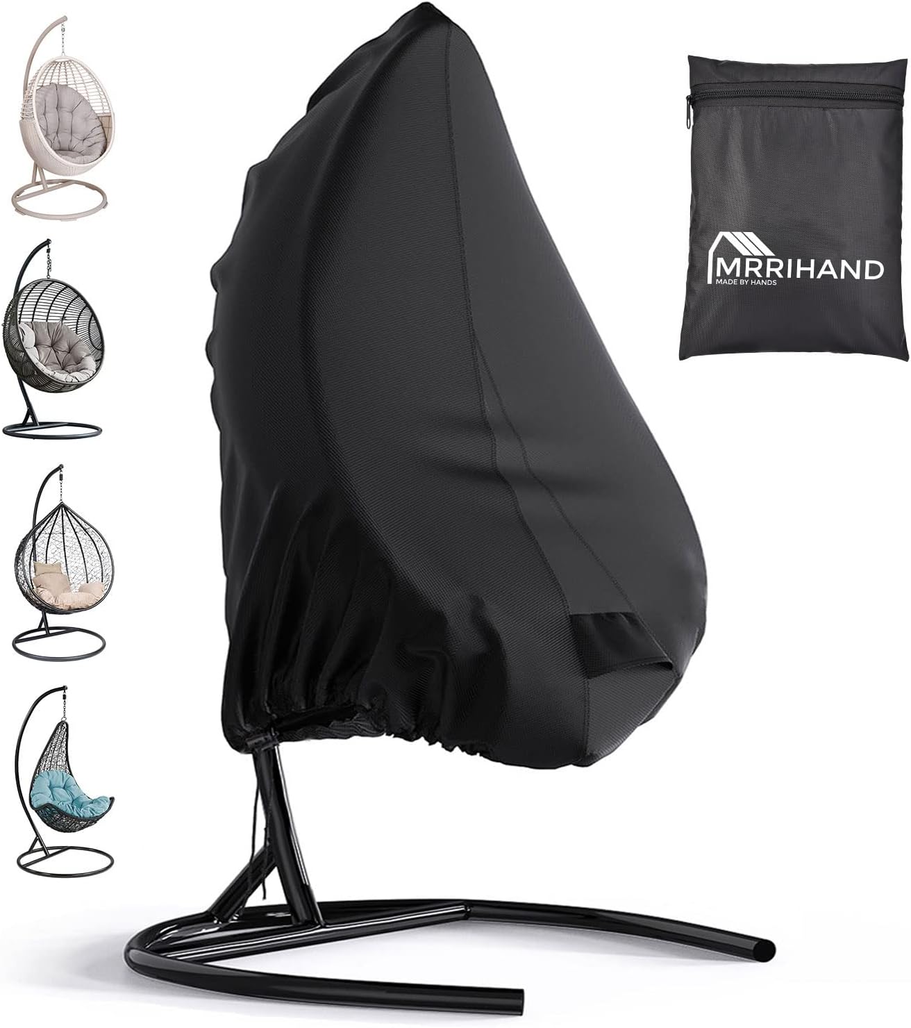 Patio Swing Chair Cover, Mrrihand Waterproof Egg Chair Covers for Outdoor Furniture, Outdoor Windproof Swing Egg Chair Covers with Zipper & Drawstring (74.8&rdquo;H X 45.3&rdquo;W, Black)