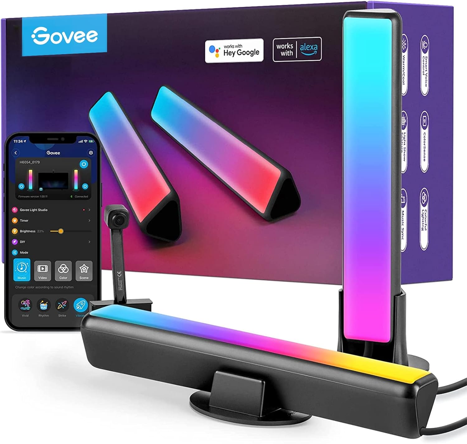 Govee LED Smart Light Bars with Camera, RGBIC Smart Backlights, Music Sync Kit Works with Alexa & Google Assistant, 12 Preset Modes DreamView LED Play Light Bar for 27-45 inch Gaming, PC, TV, Room