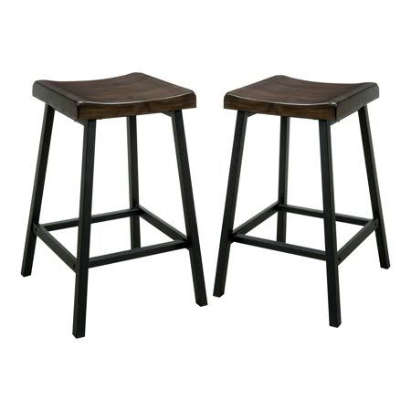 Furniture of America Deonne Counter Stools - Set of 2, Oak and Black