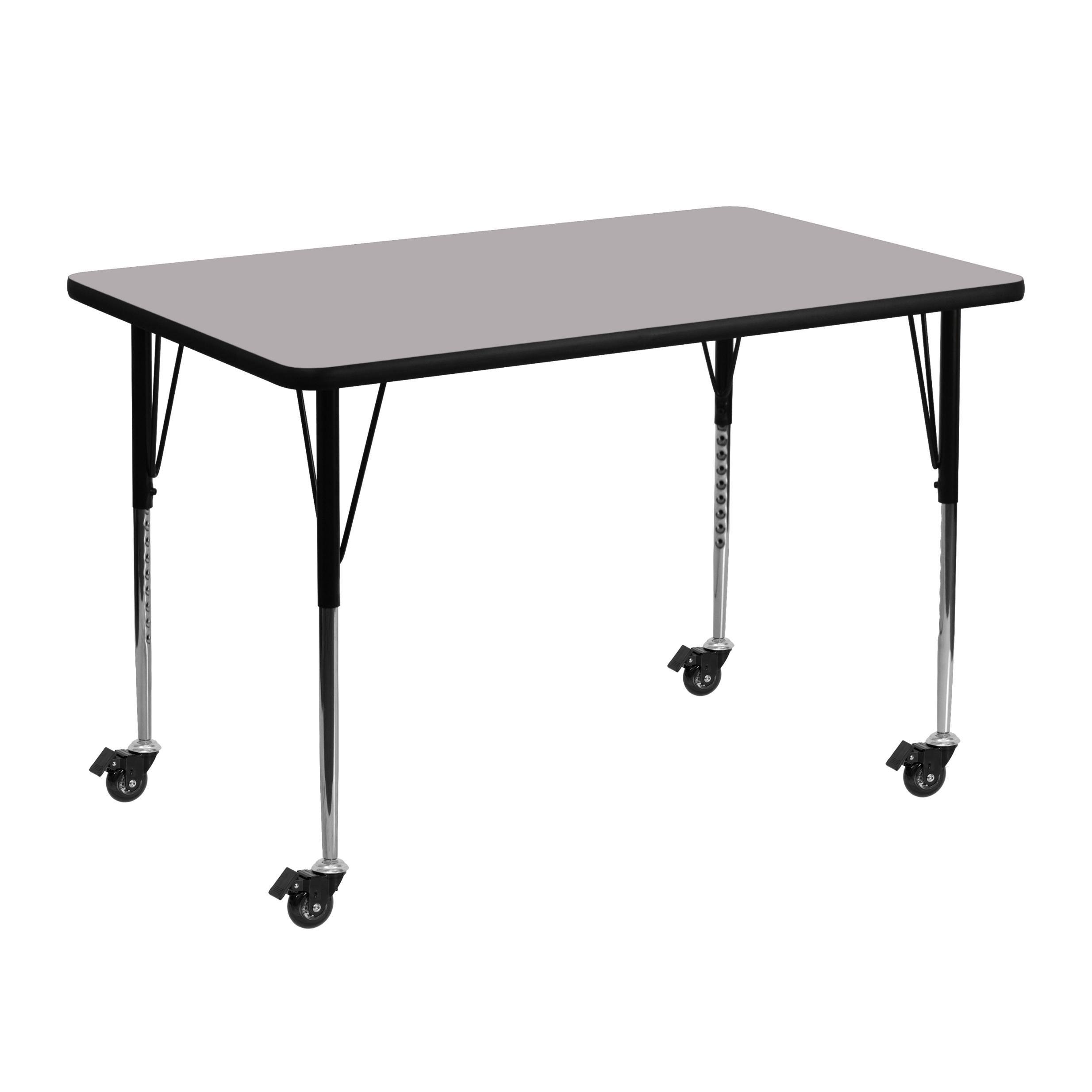 Flash Furniture Mobile 30&&w x 48&&l Rectangular Grey Thermal Laminate Activity Table - Standard Height Adjustable Legs