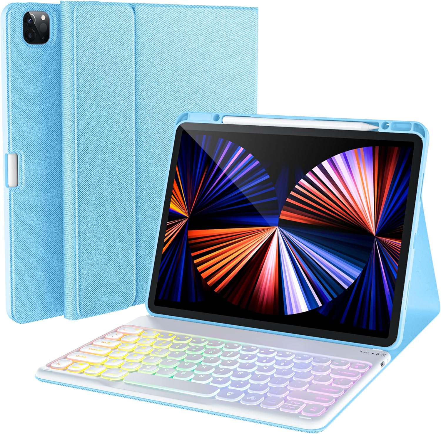 Dirrelo iPad Pro 12.9 Case with Keyboard, iPad Keyboard Case-iPad Pro 12.9 Keyboard for iPad Pro 12.9 inch 5th 4th-3rd Generation, 7 Colors Backlit Bluetooth Accessories Pencil Holder Charge, Lilac