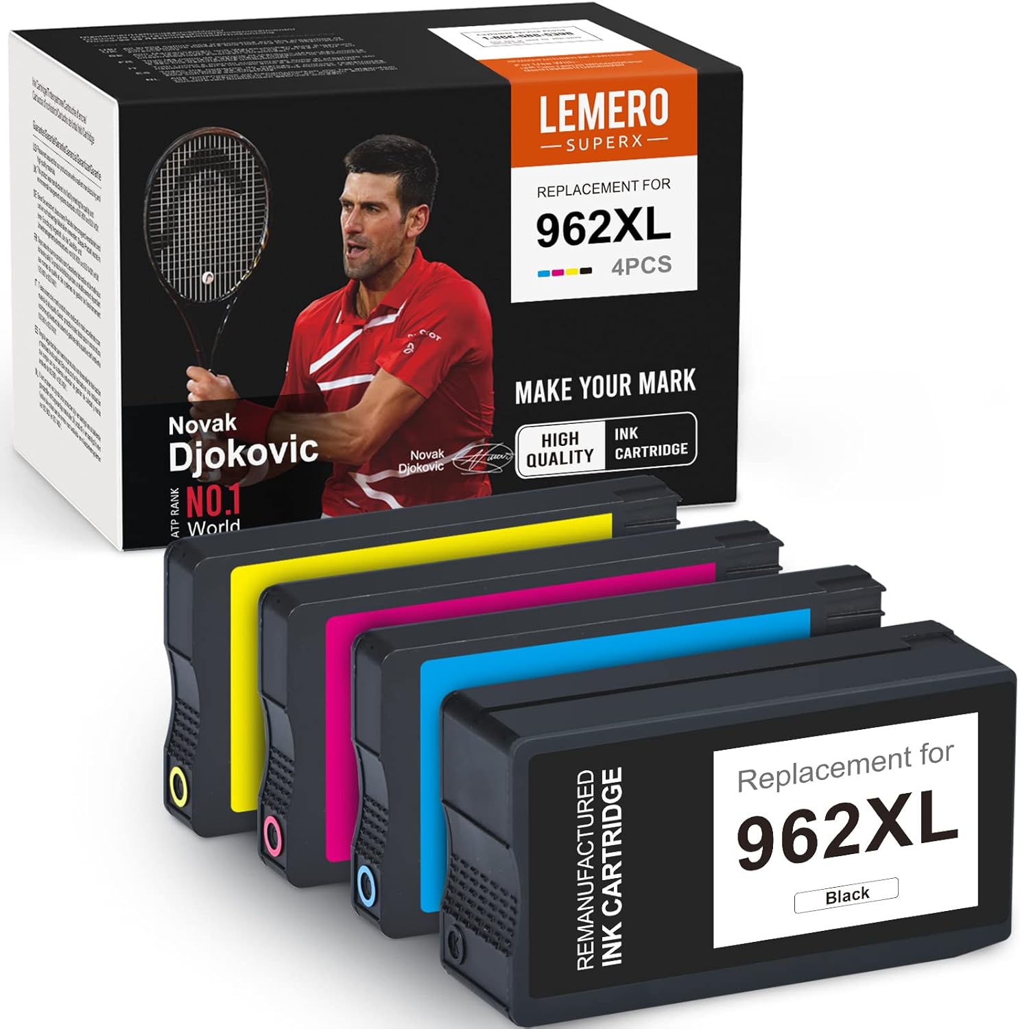 LemeroSuperx Remanufactured Ink Cartridge Replacement for HP 962 XL 962XL Combo Pack Work for OfficeJet 9015 9015e 9018 9010 9025 9025e 9012 9020 9026 Printer (Black, Cyan, Magenta, Yellow, 4 Pack) Pack of 2