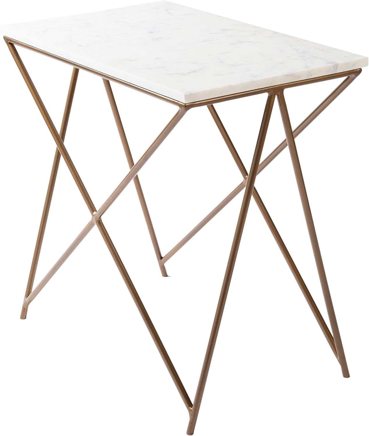 Modern Marble and Metal Side Table - Gold White Contemporary Lacquer