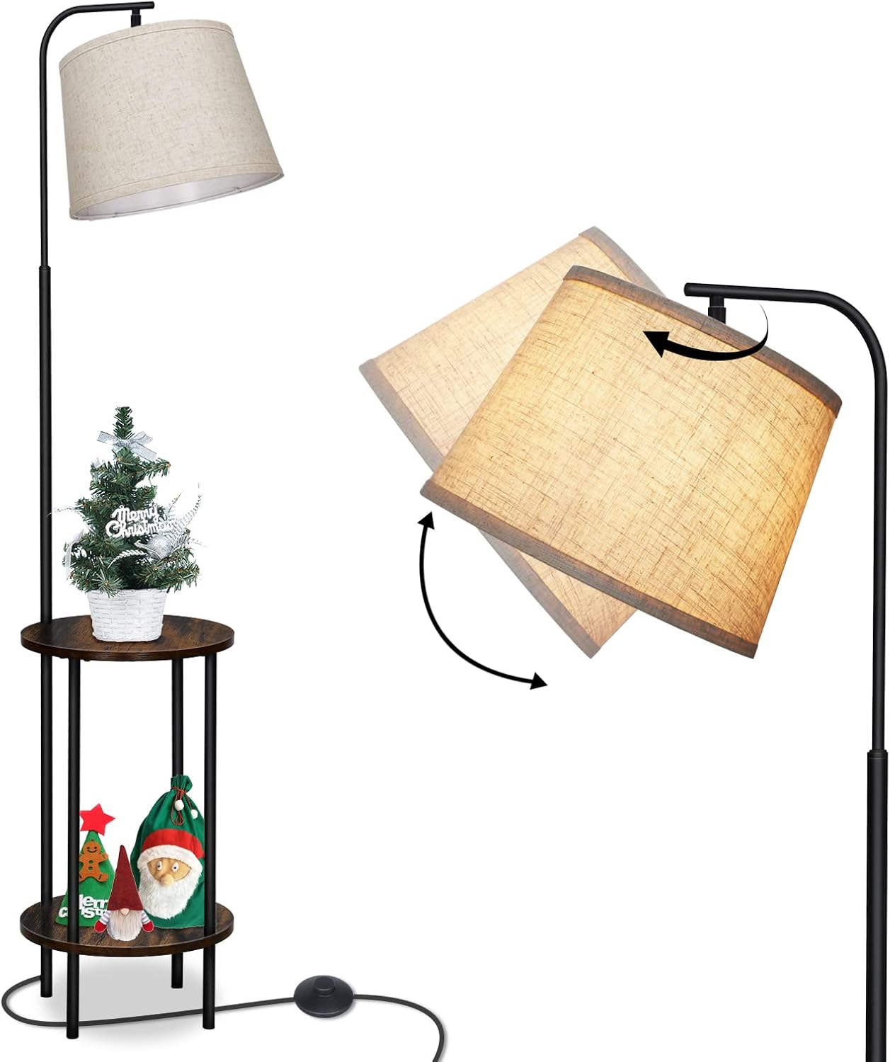 DEWENWILS Floor Lamp with Table Attached, Industrial Farmhouse Narrow Nightstand, Wooden End Side Table Floor Lamp, Adjustable Reading Lamp for Bedroom, Living Room, Office, Kids Room