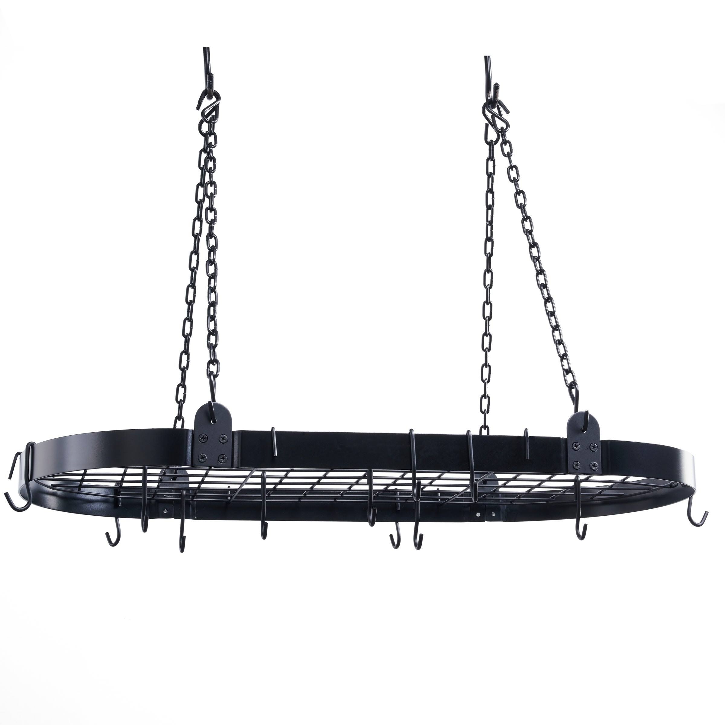Old Dutch Matte Black Medium Gauge Oval Hanging Grid u0026 12 Hooks Kitchen Pot Rack, 36in