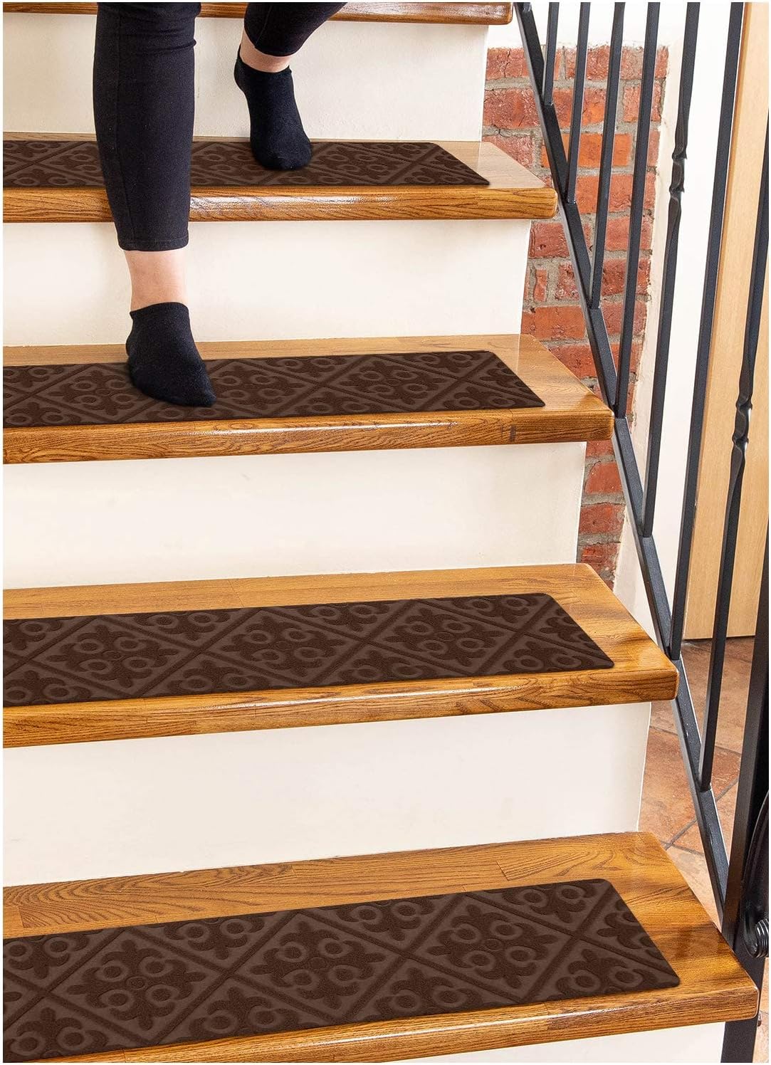Carpet Stair Treads Non-Slip Brown Embossed &ndash; 8&rdquo;x30&rdquo; (15-Pack) Runners for Wooden Steps
