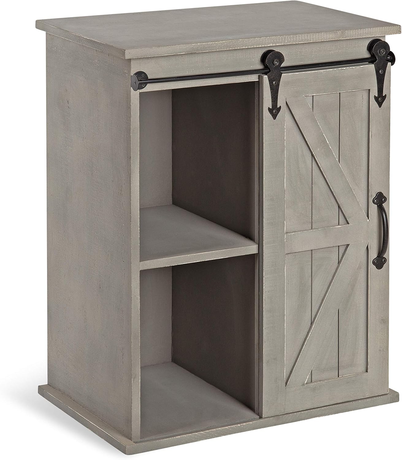 Kate and Laurel Cates Wooden Freestanding Storage Cabinet Side Accent Table with Sliding Barn Door, Rustic Brown Finish