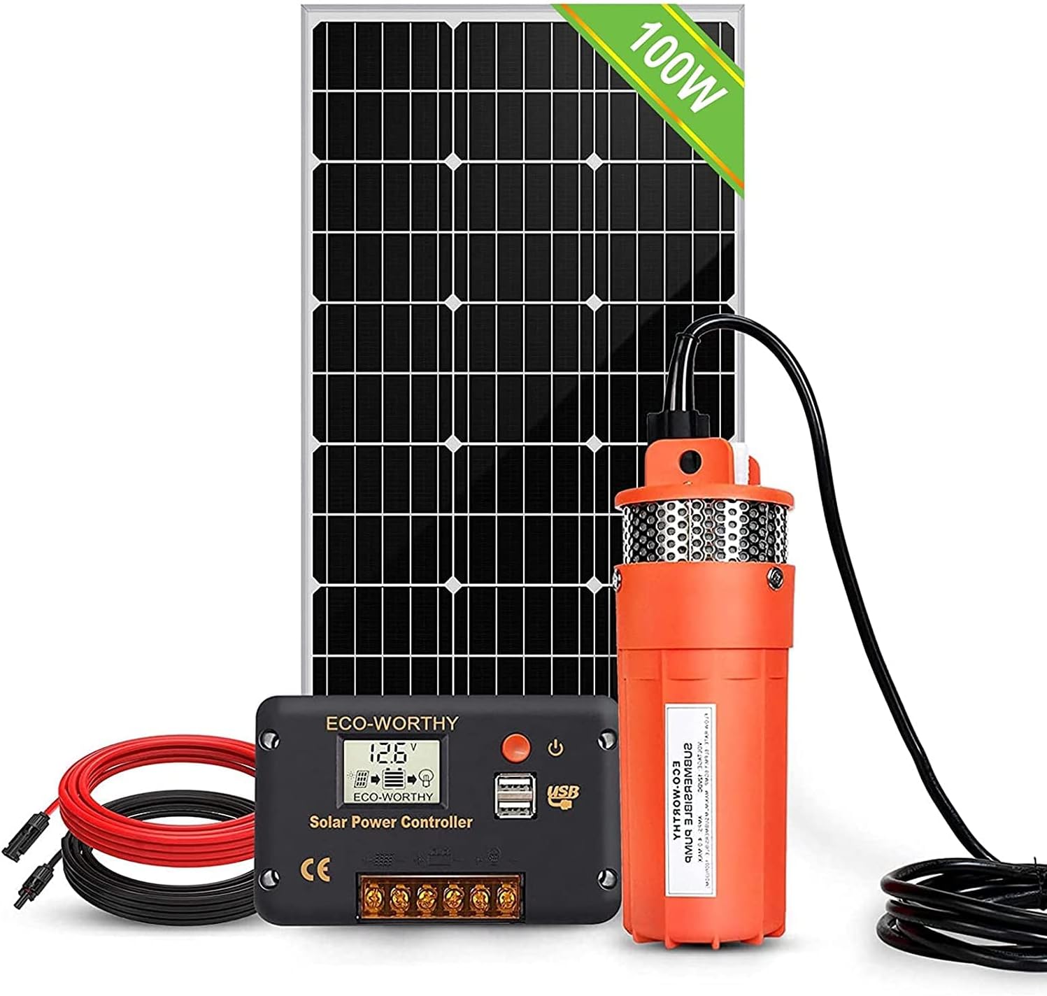 ECO-WORTHY Solar Well Pump Kit with Battery Backup, 12V Solar Water Pump + 100W Solar Panel Kit + 10Ah Battery for Well, Irrigation, Filling Water Tank-DELIVERY IN 2 PARCELS