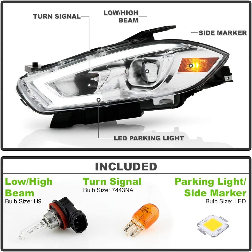 ACANII - For [Halogen Model Only] 2013-2016 Dodge Dart ChromeHousing LED Tube Projector Headlights Headlamps Left+Right
