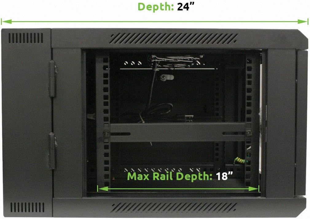 NavePoint 6U Wall-Mount Network Cabinet Enclosure, 600mm Depth, Hinged Back, Swing Gate Server Cabinet, Locks, Pre-Assembled, Reversible Glass Front Door, 1 x L Brackets, 2 Fans, Cable Management