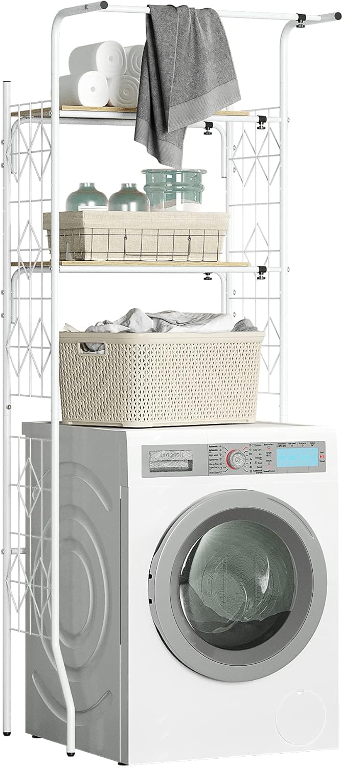 HerdSnails Laundry Shelf Over Washer Dryer Storage Rack Shelf for Laundry Room,Space Saver 2 Tier Storage Rack, White