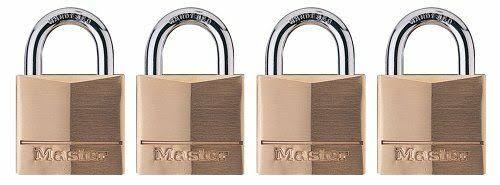 Master Lock Padlock Solid Brass Lock 1 9 16 in. Wide 140Q Pack of 4 Keyed Alike