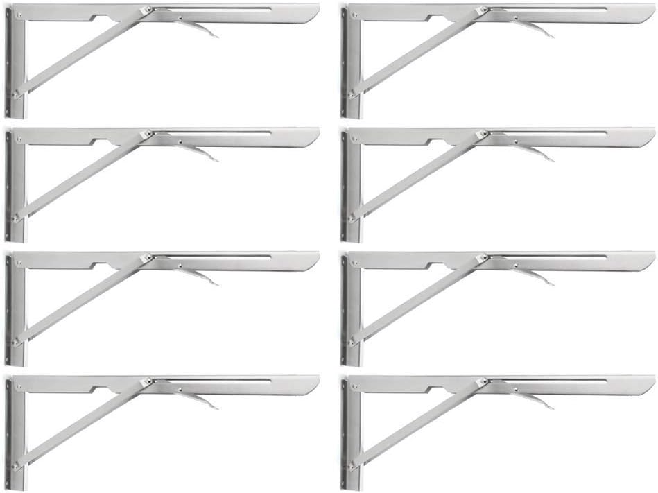 Folding Shelf Brackets 20”, Heavy Duty Stainless Steel Collapsible Shelf Bracket for Table Work Bench, Space Saving DIY Bracket,Max Load 500 lb. Pack of 8 (20 in) Pack of 2