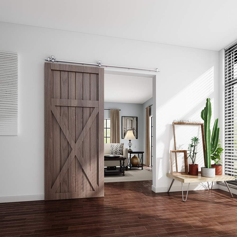 EaseLife 8 FT Top Mount Stainless Steel Sliding Barn Door Hardware Track Kit,Modern,Heavy Duty,Anti-Rust,Slide Smoothly Quietly,Easy Install (8FT Track Kit for 40