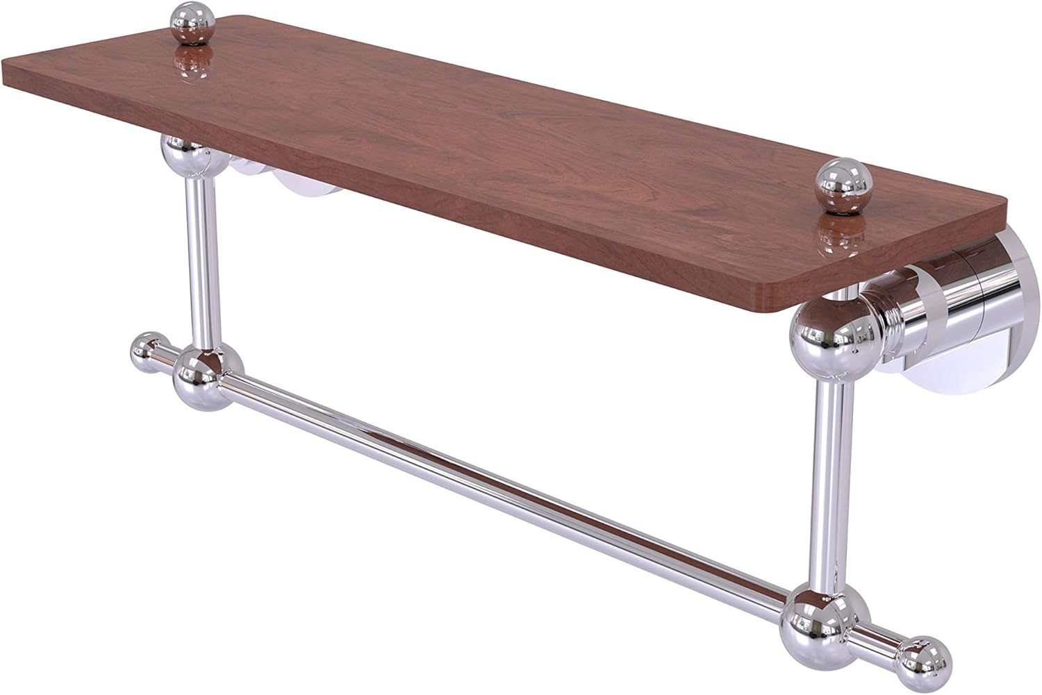 Allied Brass AP-1TB-16-IRW Astor Place Collection 16 Inch Solid IPE Ironwood Integrated Towel Bar Wood Shelf, Polished Chrome
