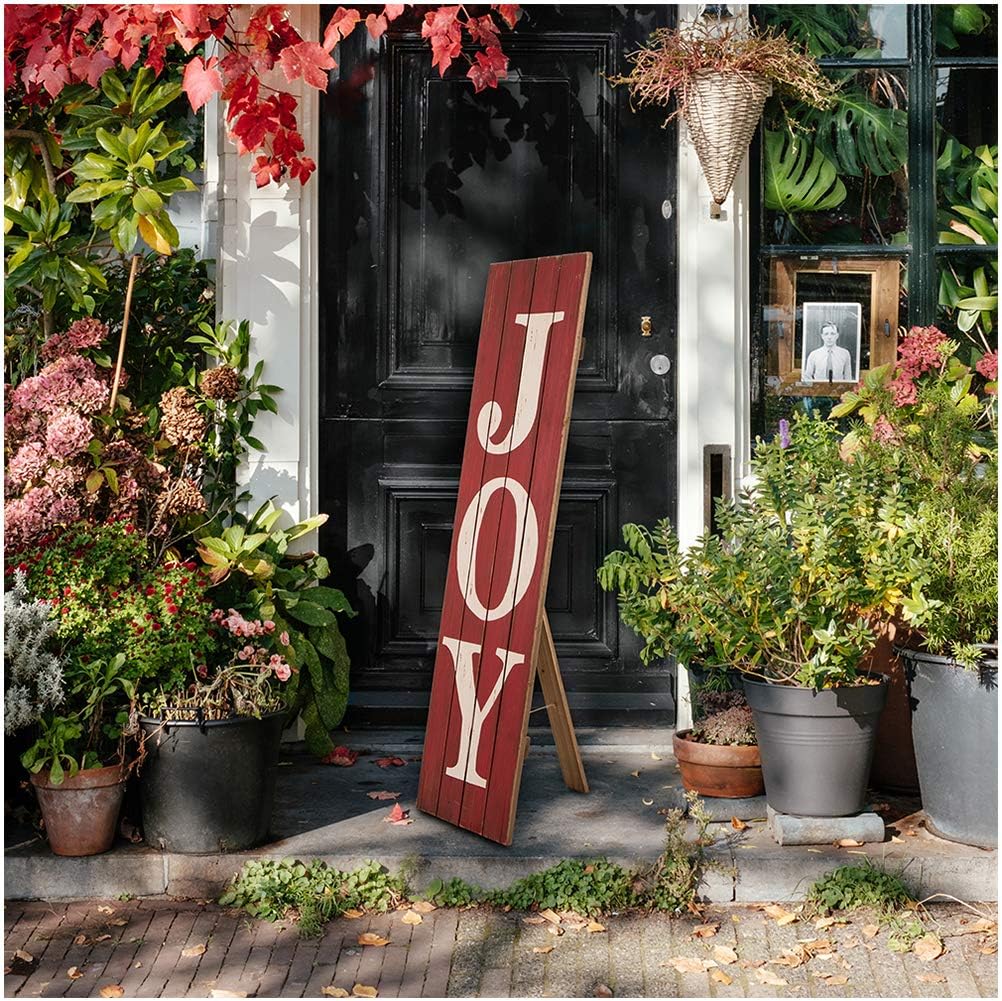 glitzhome Christmas Decorative Wooden Sign Joy Hanging Sign for Wall, Door, Porch (Red) Pack of 2