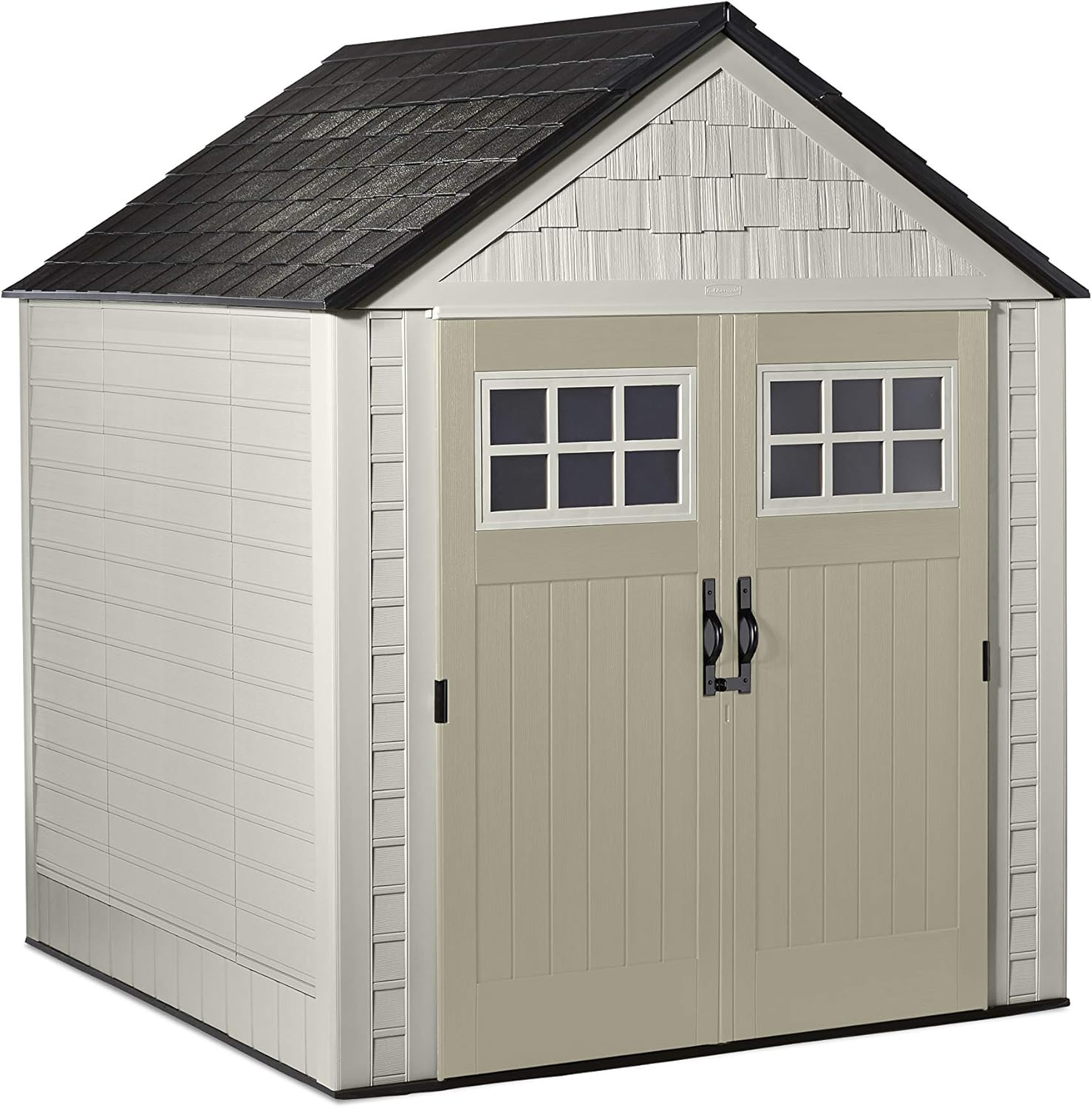 Rubbermaid Outdoor Storage Shed, 7X7 feet, Resin Weather Resistant Outdoor Garden Storage Shed for Backyard, Garden, Tool Storage, Lawn, Garage Organizer, Sandstone
