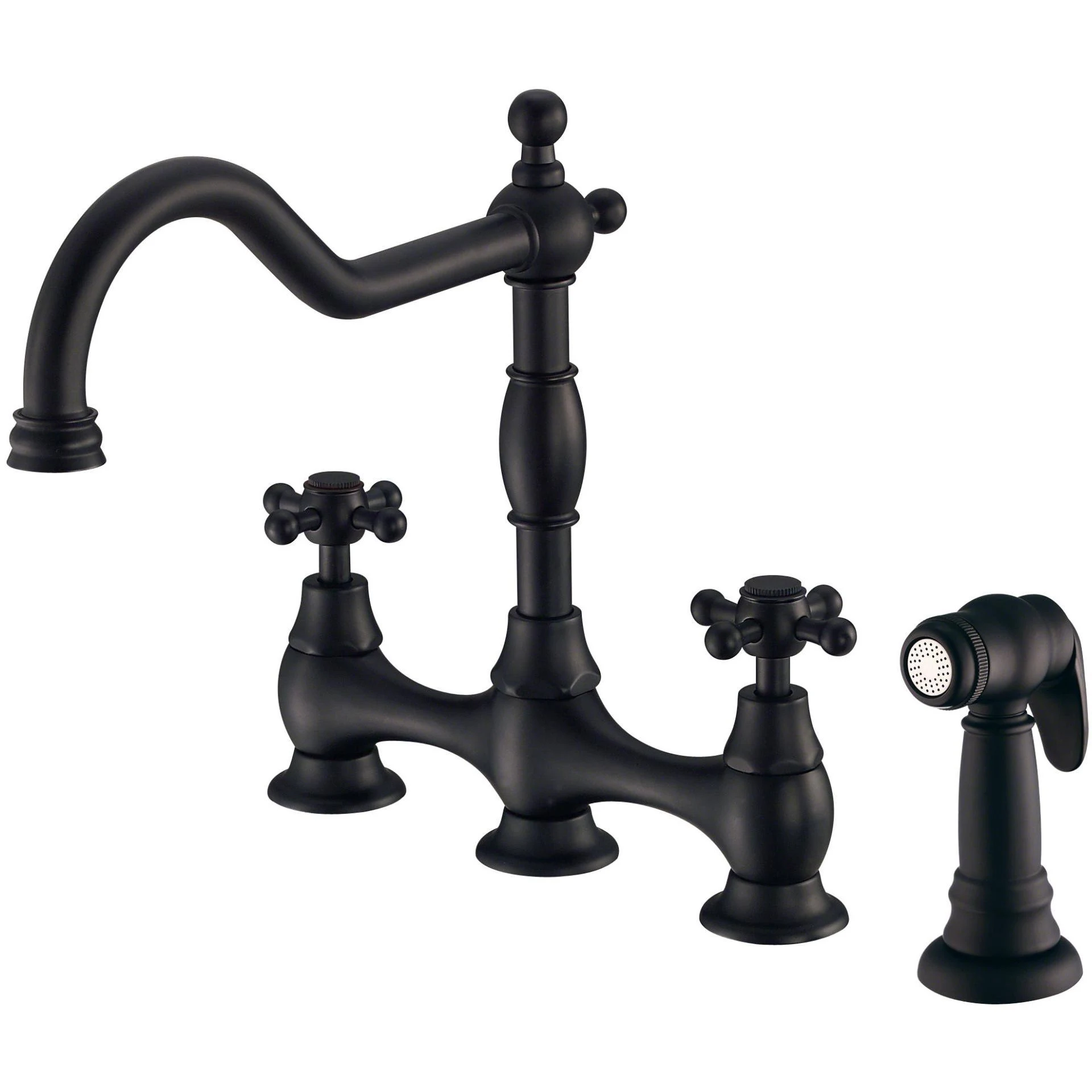 Danze D404457BS Opulence Two Handle Bridge Kitchen Faucet with Spray - Satin Black