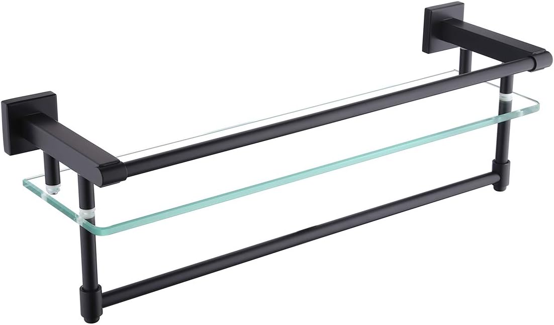 KES Bathroom Glass Shelf with Towel Bar and Rail 19.6 Inch x 5.9 Inch SUS304 Stainless Steel Brushed Finish Heavy-Duty Rustproof Wall Mount, A2225-2 Pack of 2