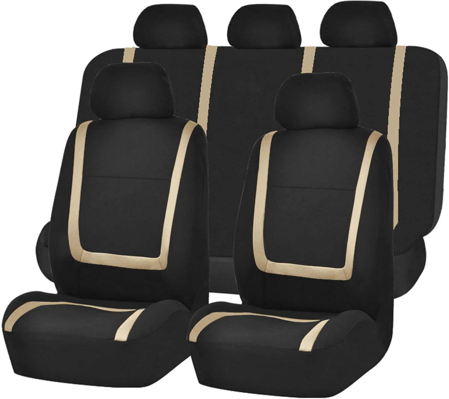 FH Group Unique Flat Cloth Full Set Car Seat Covers with Gift- Universal Fit for Cars Trucks and SUVs (Black)