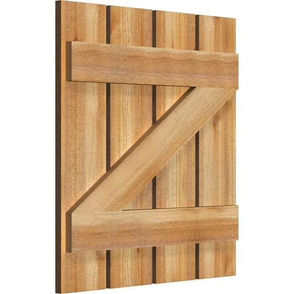23x22W x 25x22H TimberCraft Four 5 3/8x22 Boards Spaced Board-n-Batten Shutters w/Z-Bar, Rough Sawn Western Red Cedar (Per Pair)