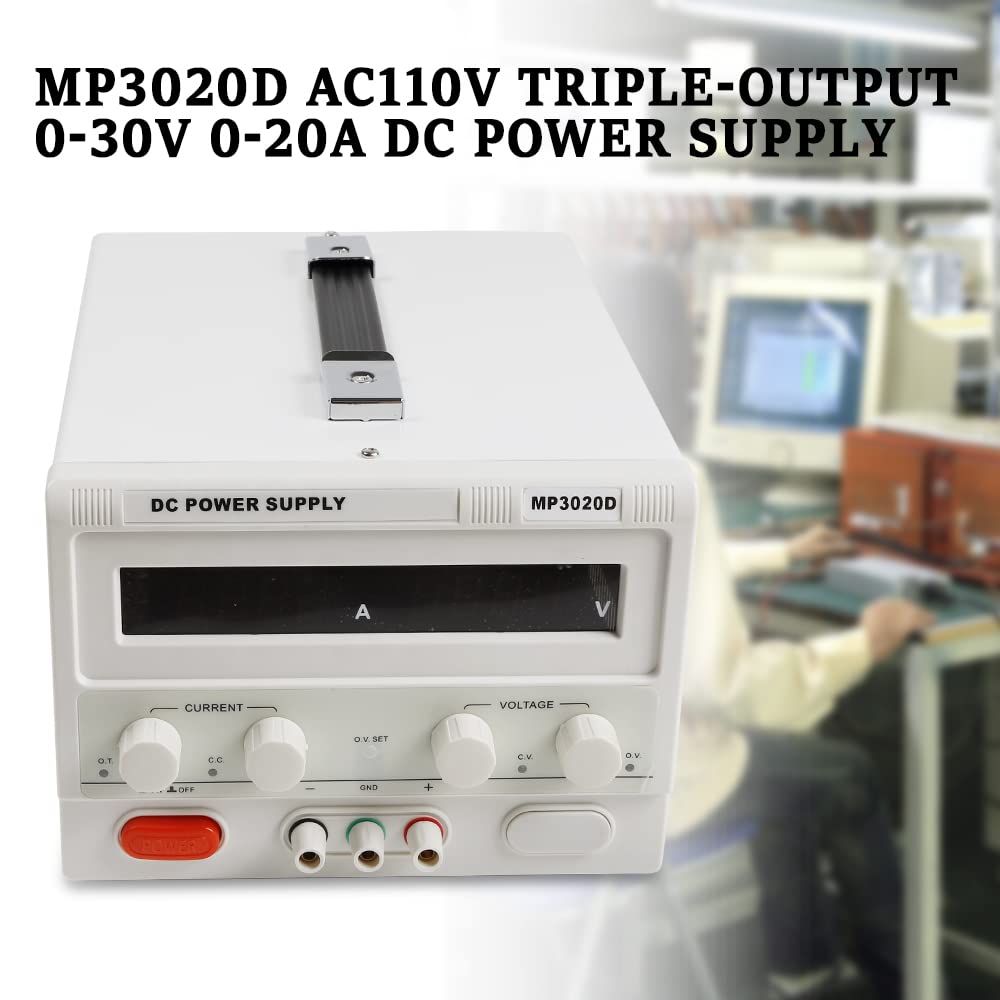 MP3020D 0-30V 0-20A Digital LED Regulated Variable Lab DC Bench Power Supply Adjustable Forced Air Cooling with Power Line Pack Accessories Manual Fit Inverter Industry
