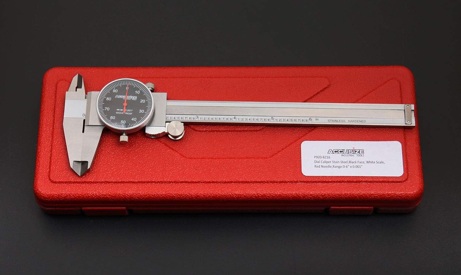 Accusize Industrial Tools 0-12'' by 0.001'' Black Face, Red Needle, Dial Caliper Stainless Steel in Fitted Box, P920-B212 Pack of 2