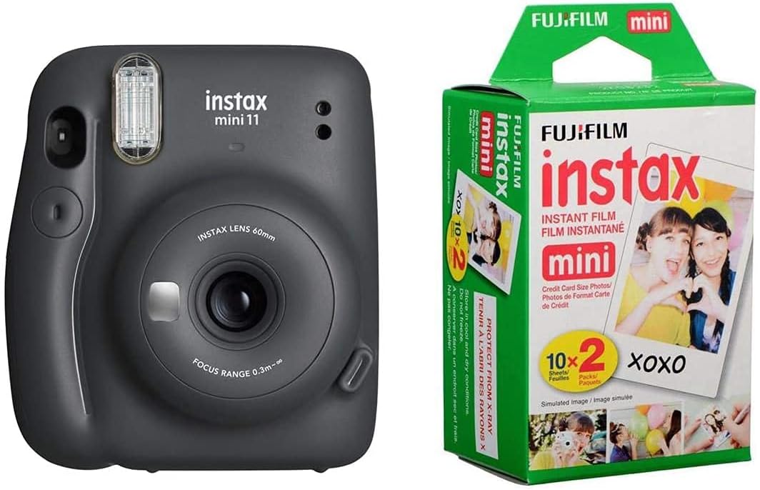 Fujifilm Instax Mini 11 Instant Film Camera, Ice White - with Fujifilm instax Mini Instant Daylight Film Twin Pack, 20 Exposures