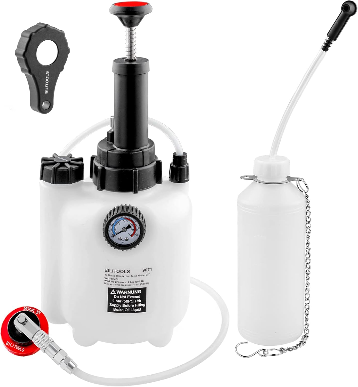 BILITOOLS 3L One Person Brake Fluid Bleeder Kit Compatible with Tesla Model 3 Y Manual Brake Pressure Bleeding Tool Pack of 2