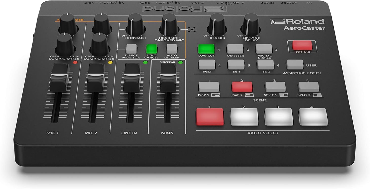 Roland AeroCaster Live Streaming System &ndash; Powerful Wireless Multi-Camera Production Solution with Hardware Controller/Audio Interface and Full-Featured iPad app.
