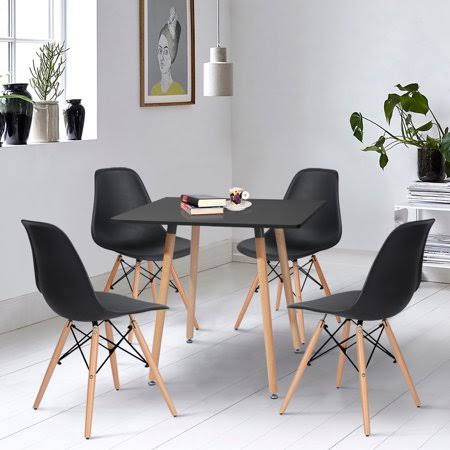 Furniturer Modern 5-Piece Square Dining Table Set, Black