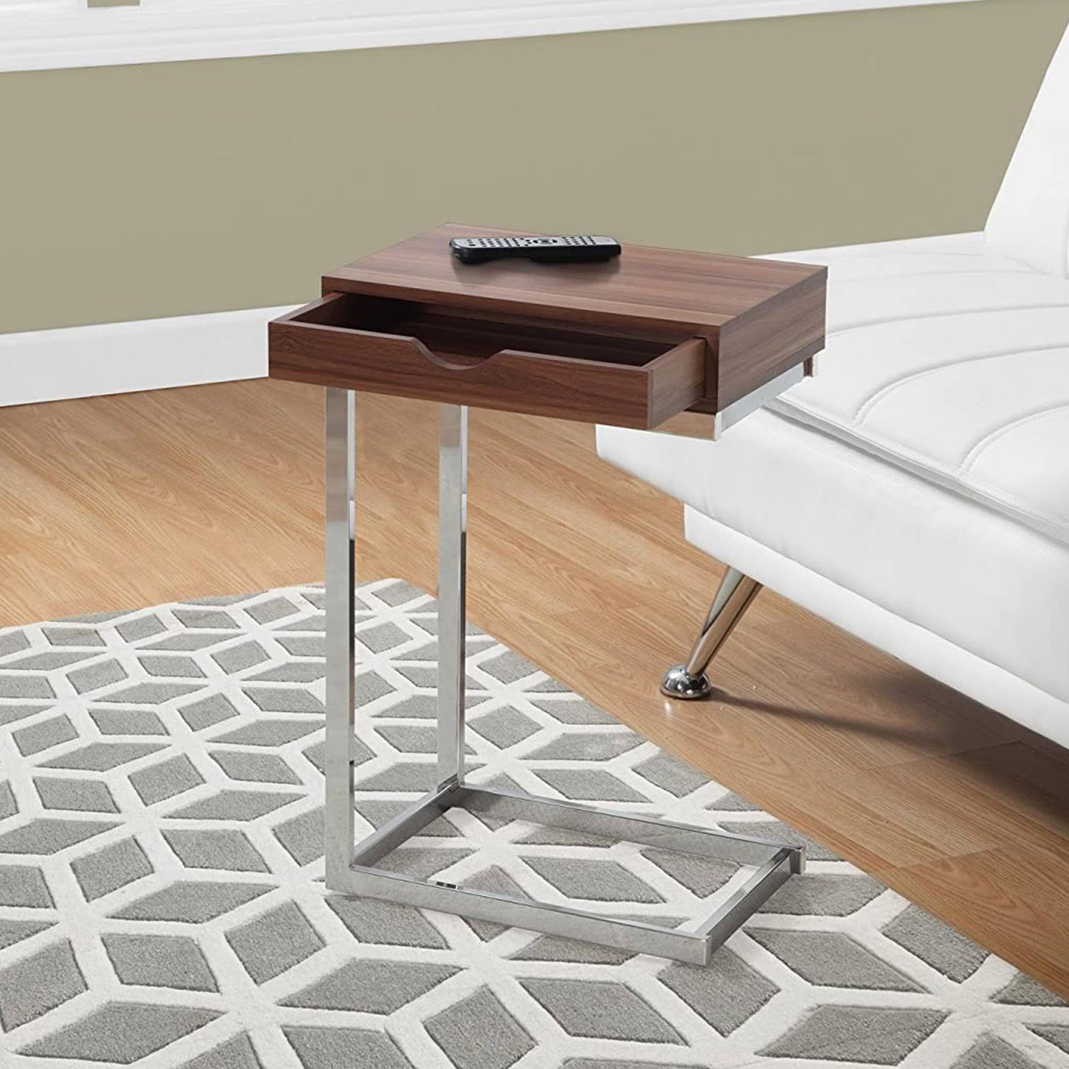 Walnut Finish Hidden Storage Metal Accent Table