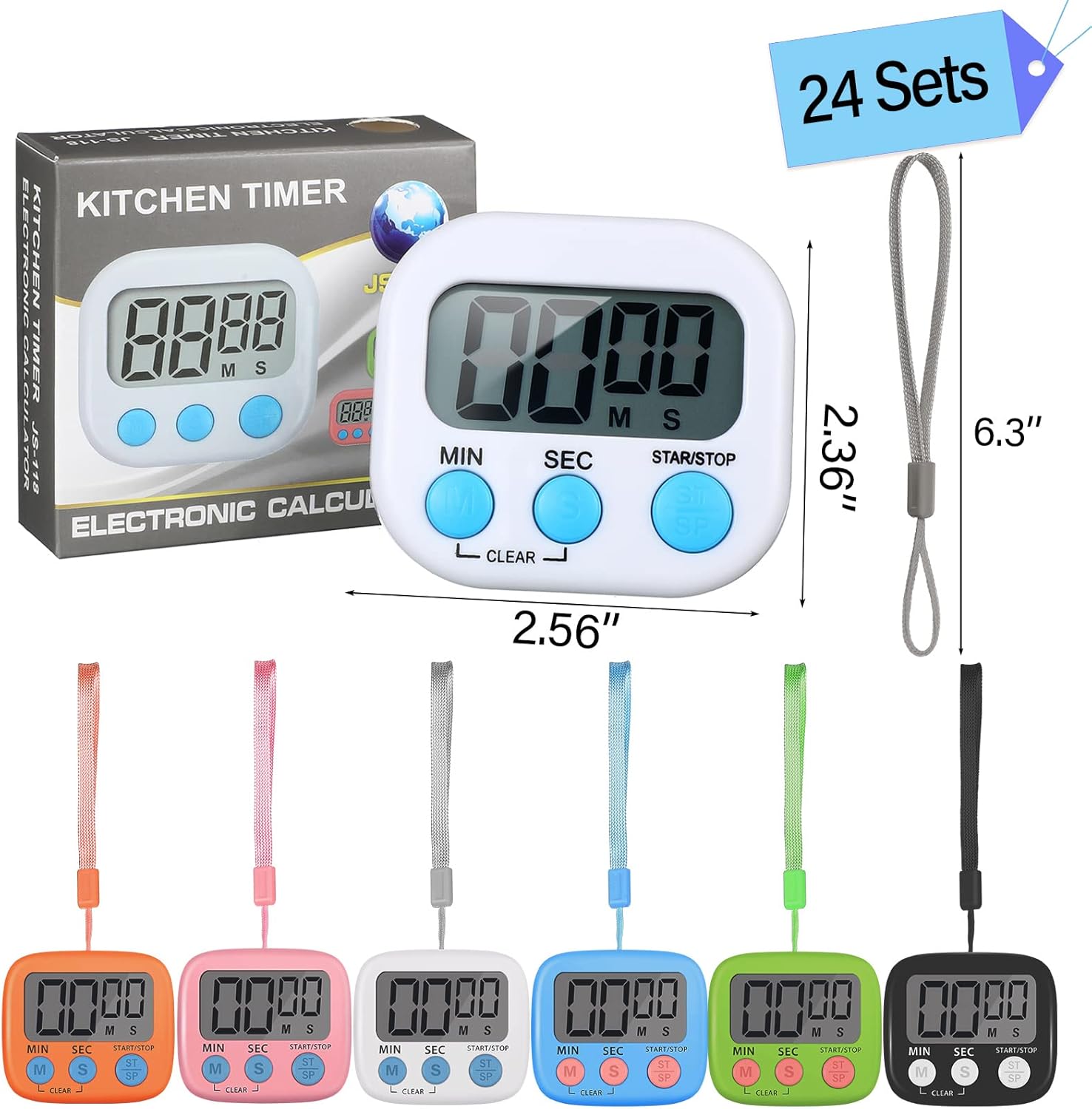 24 Packs Small Digital Kitchen Timer Magnetic Back and Switch Minute Second Count up Countdown Big LCD Display Loud Alarm for Teacher Cooking Baking Kids Pack of 2