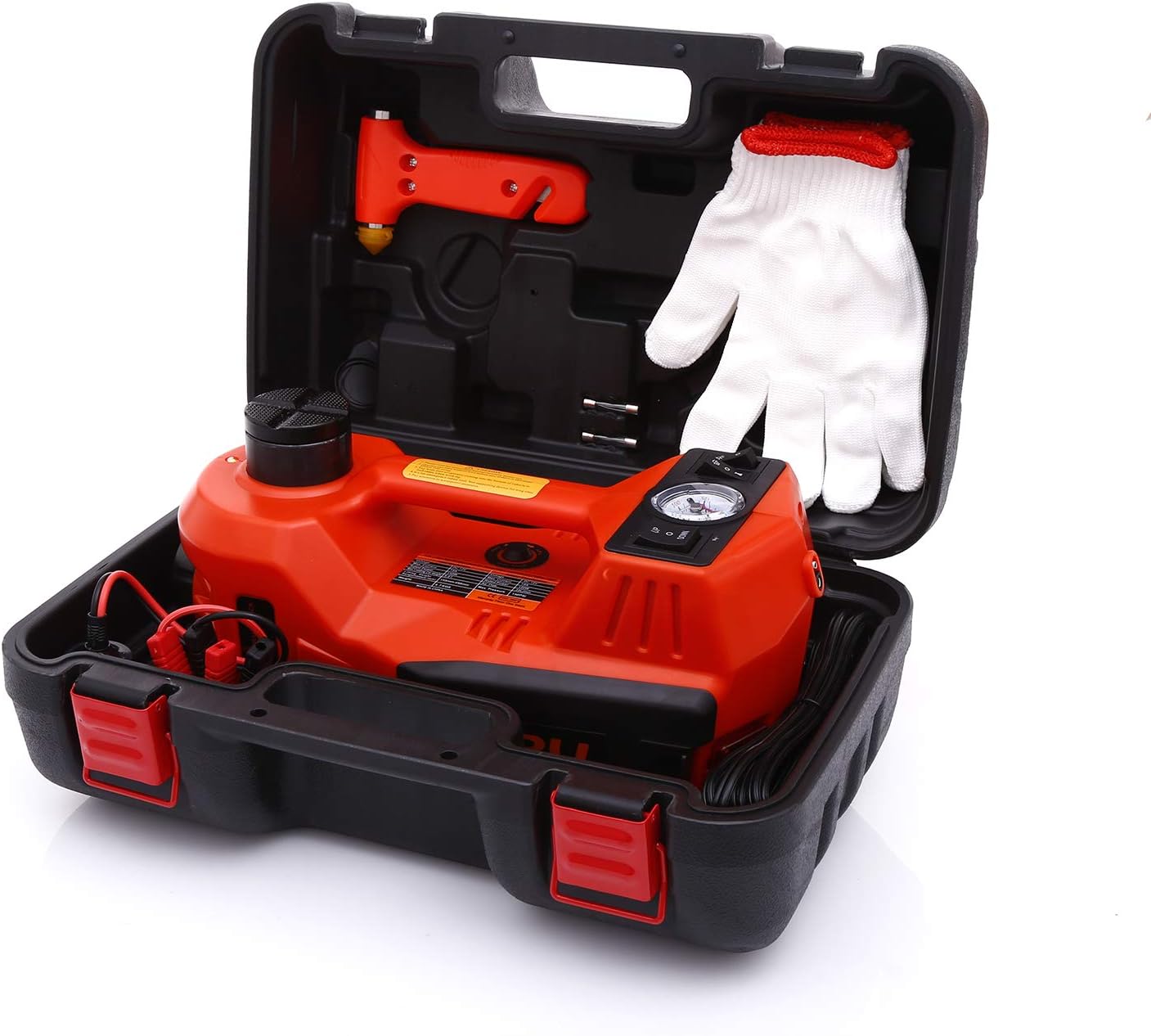 STANDTALL Electric Car Jack with Tire Imflator Pump, 5 Ton 12V Hydraulic Car Jack, Electric Car Floor Jack Red with LED Light for SUVs and Sedans