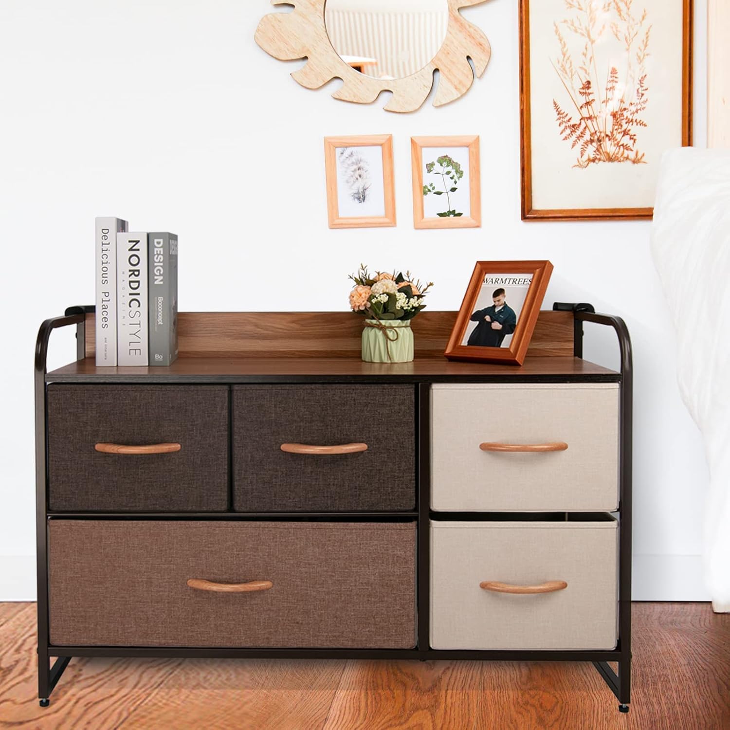 CONNOO Fabic 7 Drawer Dresser Storage Tower, Large Capacity Vertical Organizer Unit for Bedroom, Hallway, Entryway, Closet, Nursery, Sturdy Steel Frame, Wooden Top & Handle, Easy Pull Fabric Bins