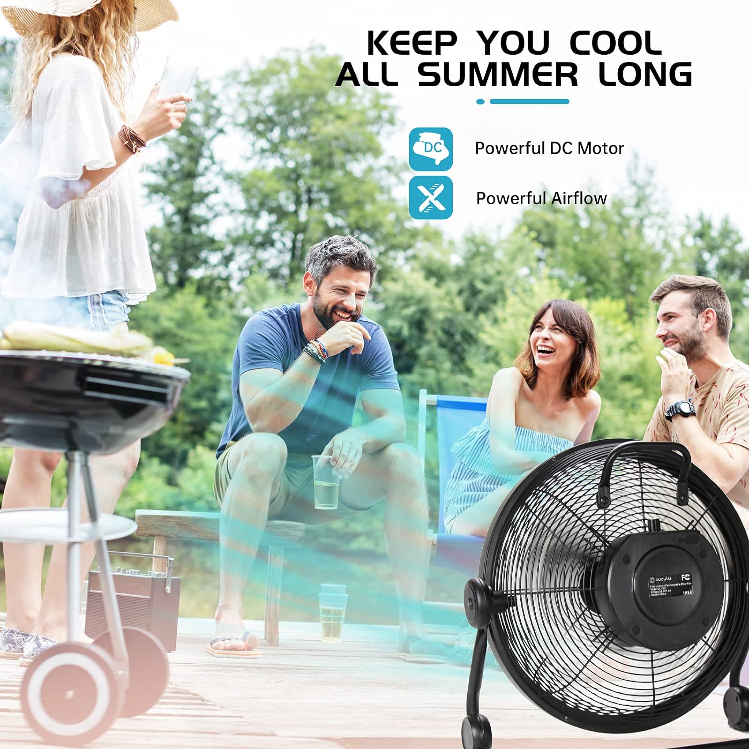 Rechargeable Floor Fan, 15000mAh Battery Powered Fan, 12'' Cordless Fan with Metal Blade, High Velocity Portable Fan for Garage, Backyard, Camping, Travel. Pack of 2