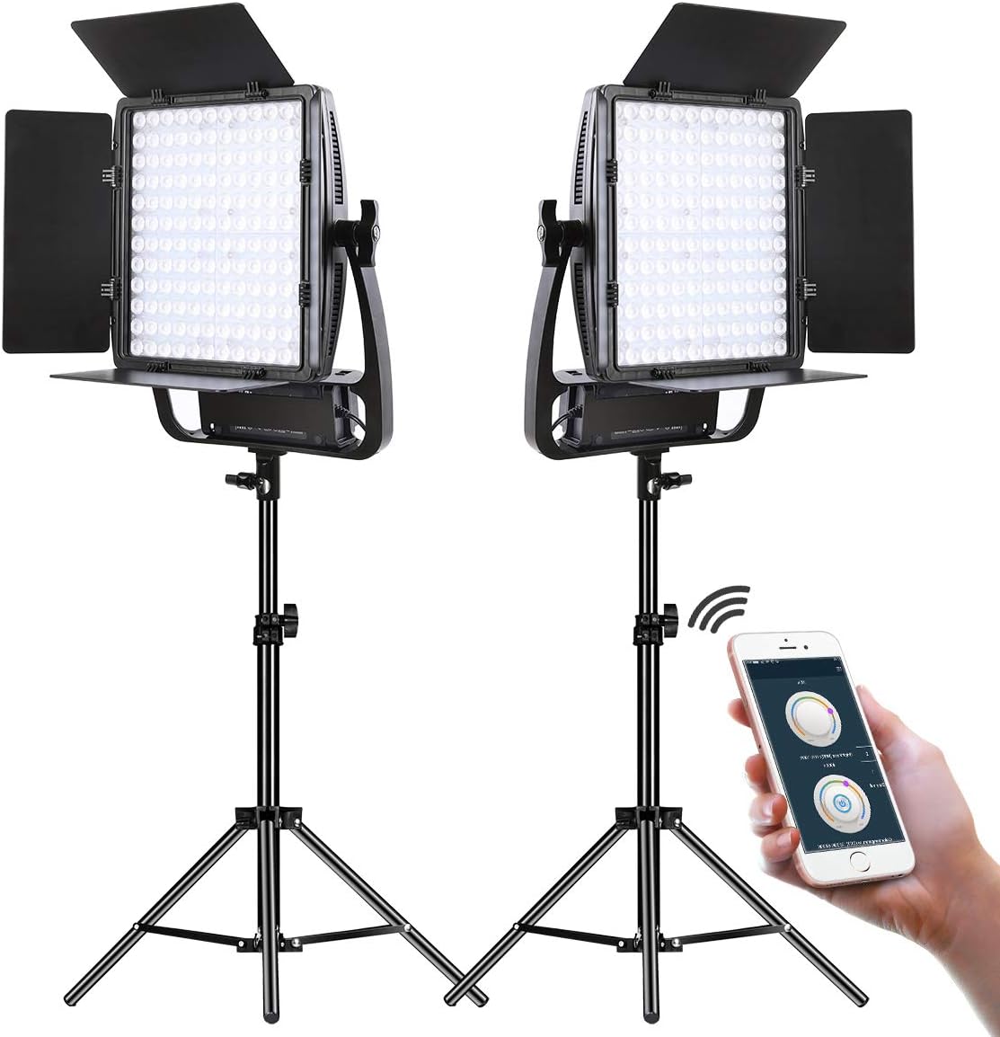 2 Packs Dimmable Bi-Color LED Video Lighting Kits with APP Control, 50W Optical Lens Variable 3200K~5600K, CRI 97+ LED Panel Light, Photography Lighting Kit, for YouTube Studio Photography