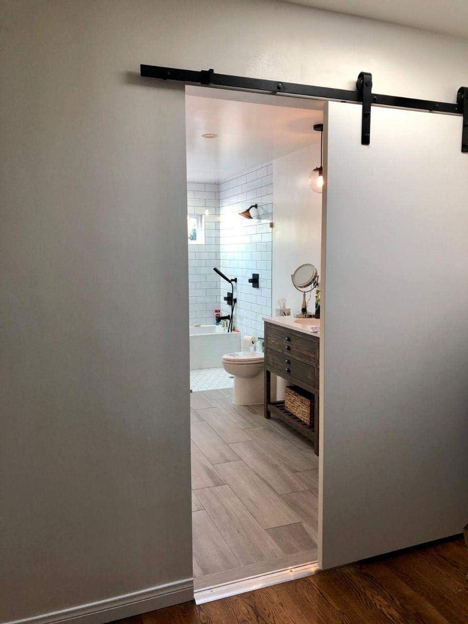 Solid Barn Door 24 x 80 inches with Rail 6.6FT | Planum 0010 White Silk | Heavy Sturdy Track Hangers Hardware Set | Flush Modern Sliding Wood Door