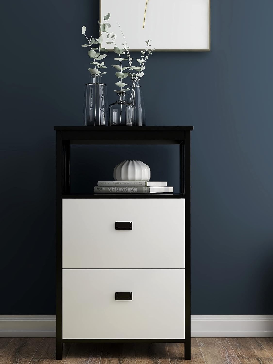 Unovivy File Cabinet, Filing Cabinet with 2 Storage Drawers for Legal/Letter/A4 Files, Open Compartment Storage Space, for Home Office