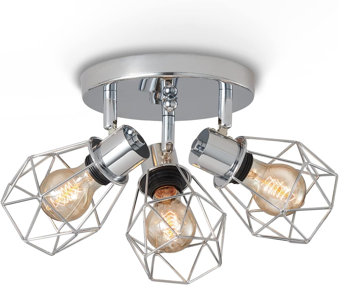 LIGHTESS Chrome Flush Mount Ceiling Spot Light Fixture, 3-Head Industrial Tracking Light Kit, Adjustable Spotlight for Hallway, Living Room, LG9933953